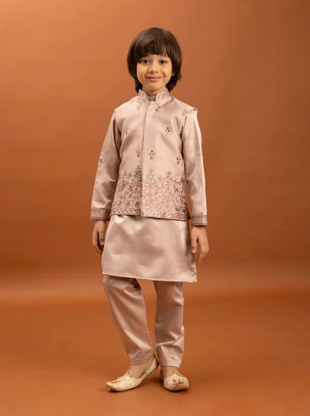 Ethni Kidz By Clleora Malai Satin Boys Wear kids Koti Kurta Pajama Wholesale Market